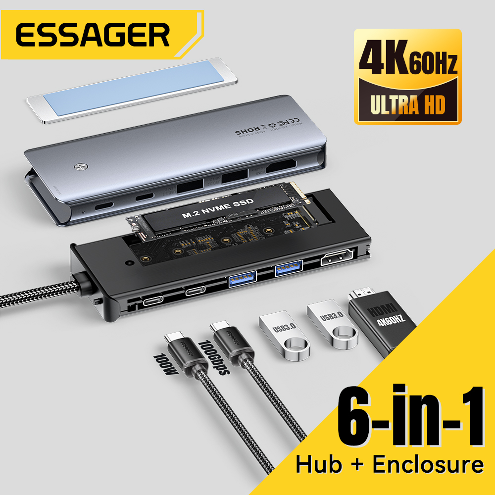 Usb Hub Type C - Essager USB C Hub com gabinete