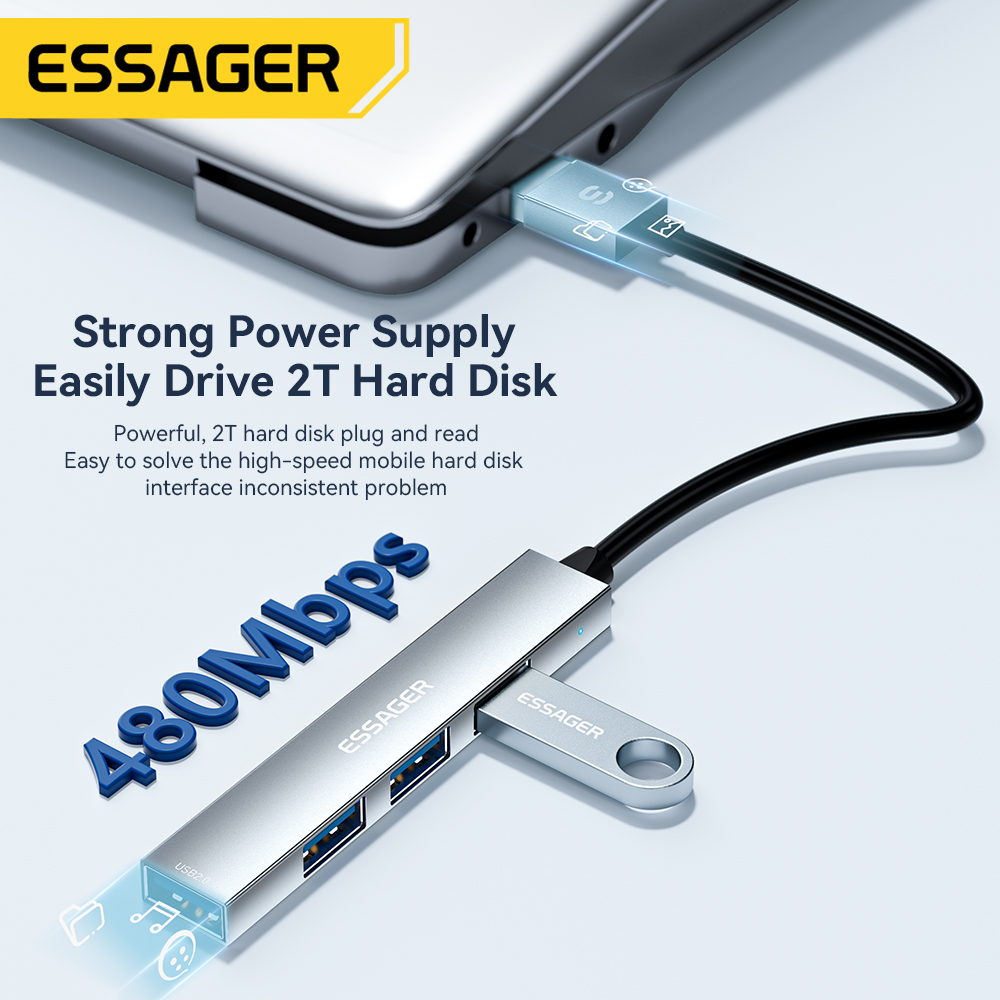 Essager 4 em 1 cabo usb c hub  - Usb Hub Type C avaliação e preço