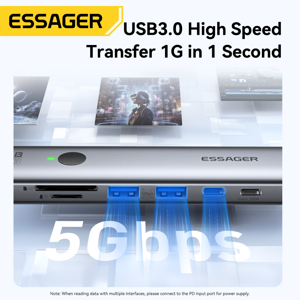 Essager USB C HUB 4K 7-em-1 Ti - Usb Hub Type C avaliação e preço
